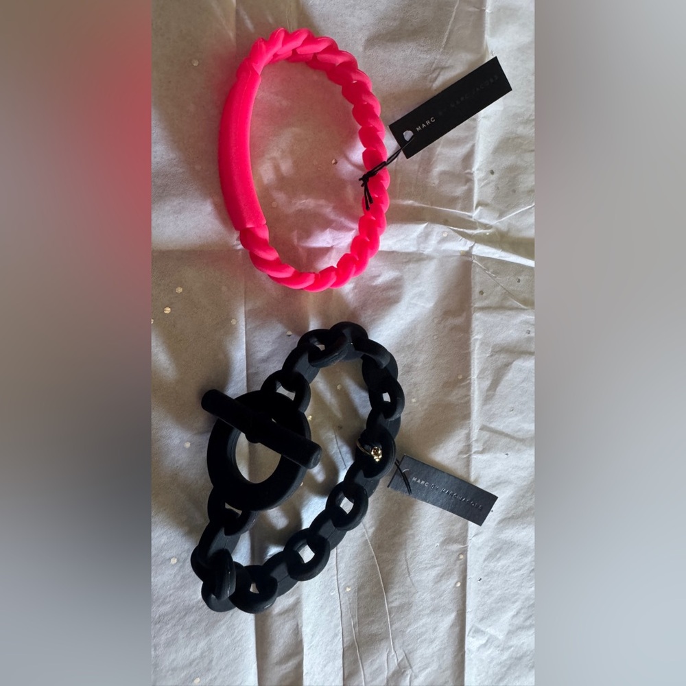 Marc by Marc Jacobs Neon Pink and Black Cord bracelet set